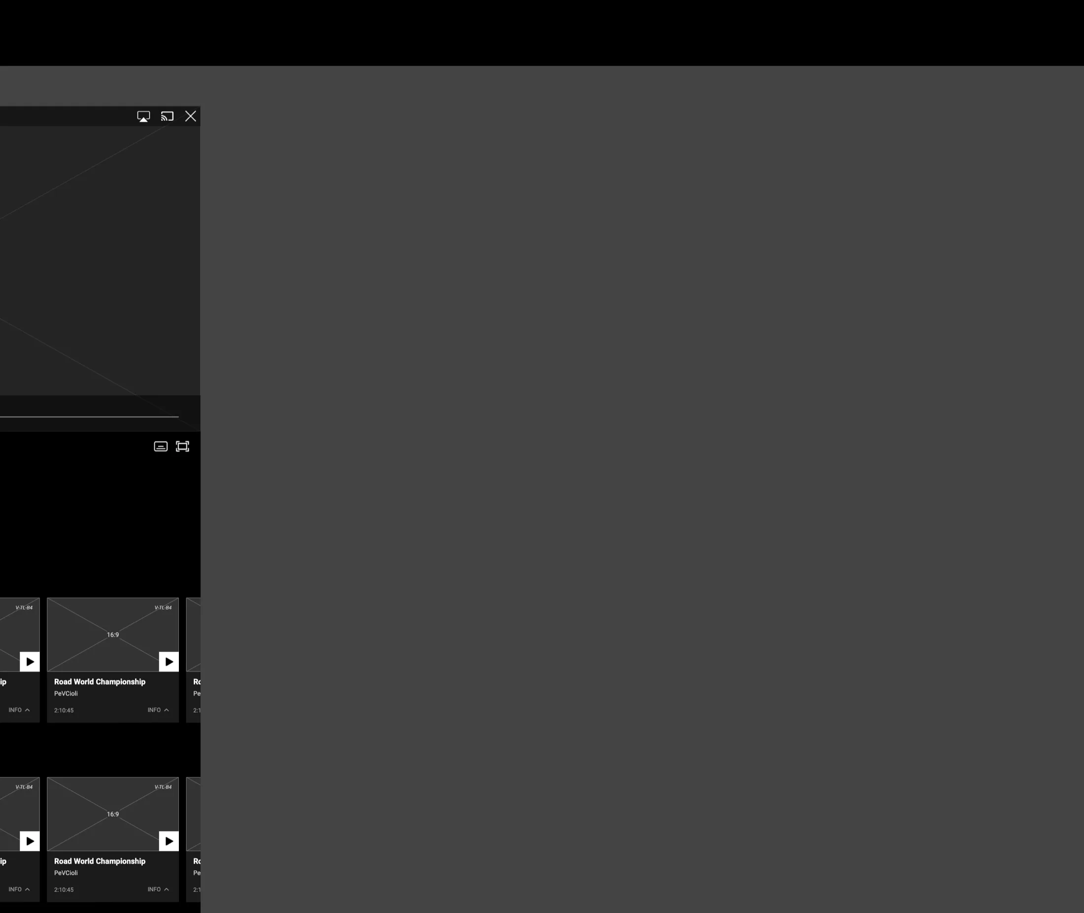 The Player page of the spec: notes on the left listing on-video controls, below-video items and the five state blocks, beside a tablet player with its controls, metadata, a next up rail and a you might also like rail.